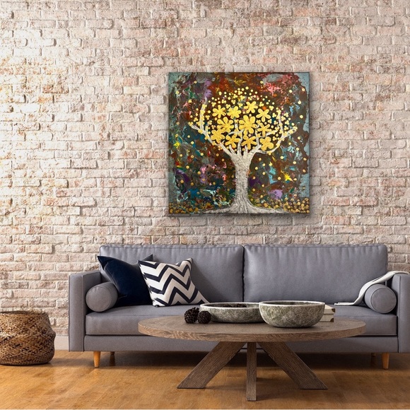 The Wishing Tree - a handmade acrylic textured painting on a 14x14-inch canvas. - Picture 9 of 10